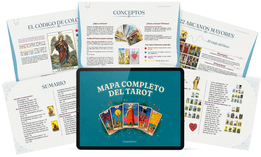 Mapa Completo del Tarot — guía visual en tablet